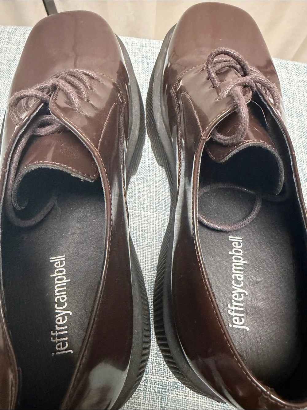 Jeffrey Campbell Dark Brown Patent Platform Lace-Up Oxfords